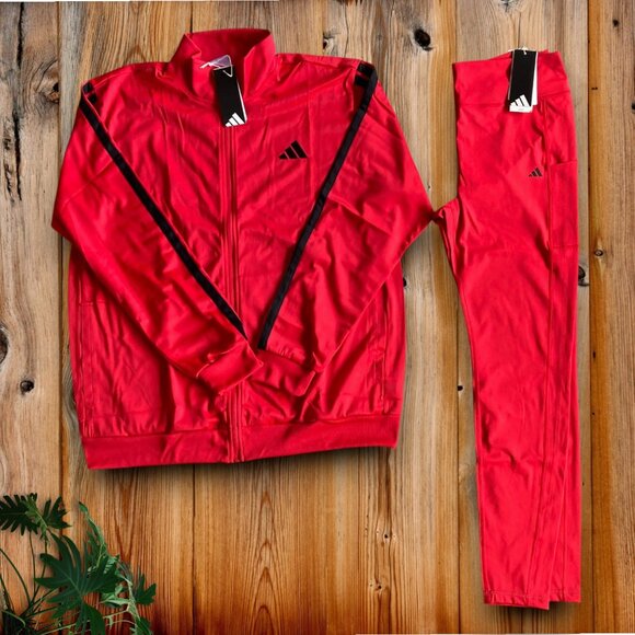 NWT 2 pc XL track jacket and leggings red black set womens bundle adidas - Picture 3 of 3